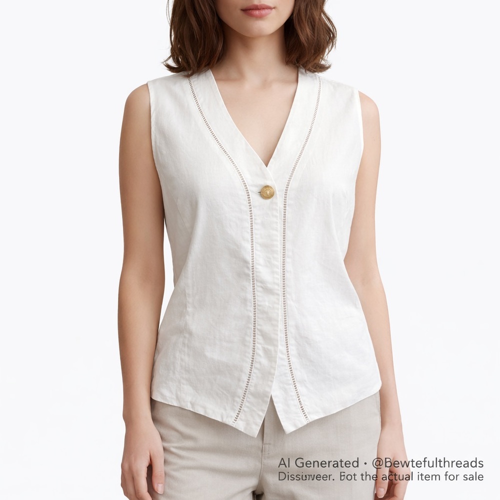 Vintage Russ Classic Lined Linen Blend Vest Top Medium White Tailored